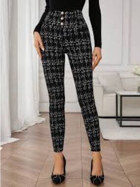 BloomChic Black Tweed Skinny High-Waist Pants